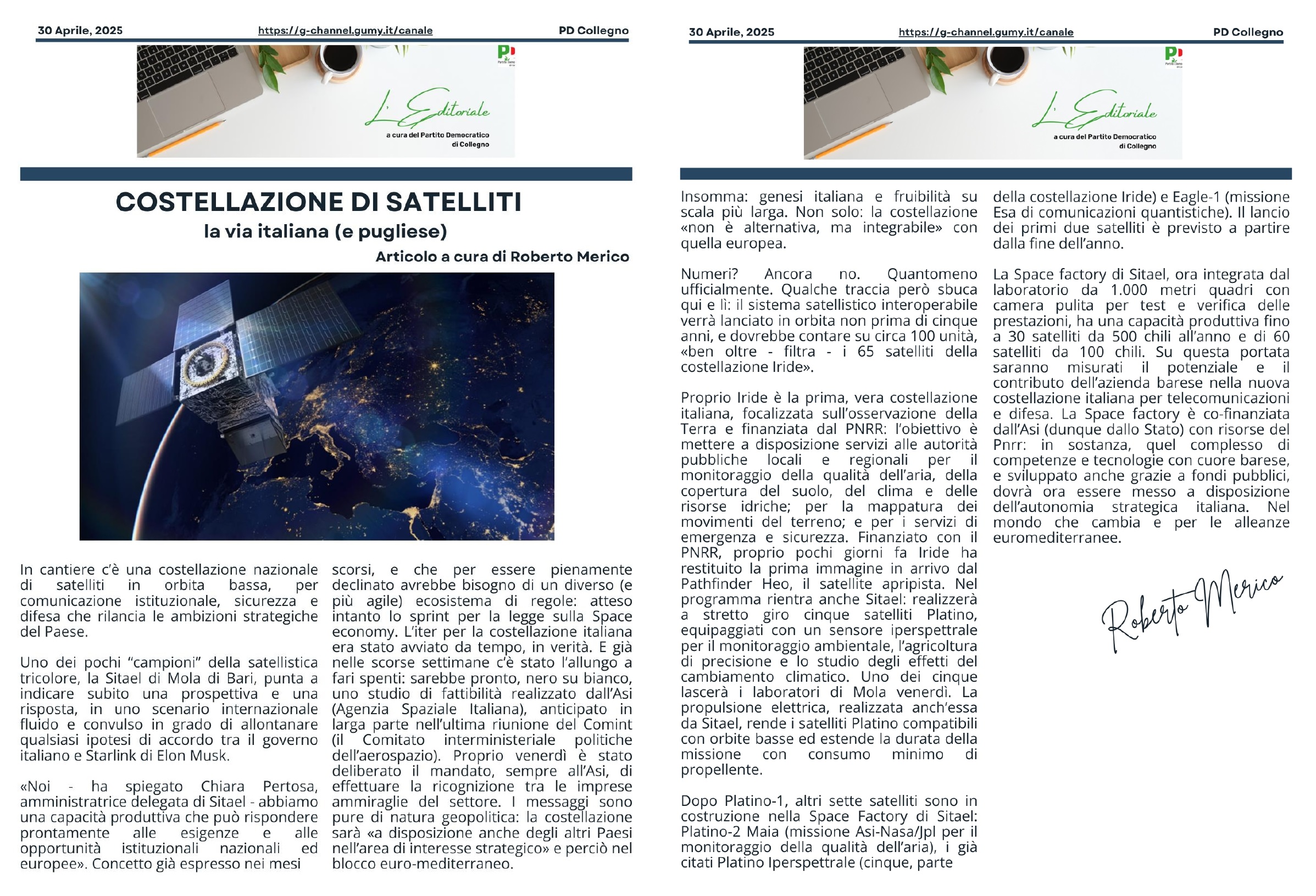 Costellazione di satelliti la via italiana (e pugliese) Costellazione di satelliti la via italiana (e pugliese)